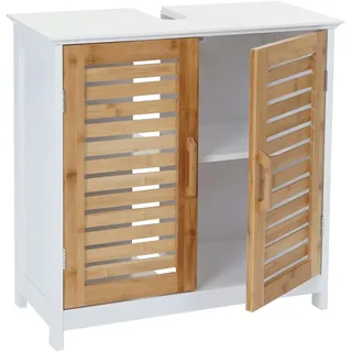 Mendler Waschbeckenunterschrank HWC-B41, Badschrank mit Staufach, Bambus MDF 60x60x30cm MVG ~ wei√ü-braun