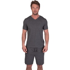 Light & Shade Pyjama-Set mit Oberteil und kurzer Hose für Herren, Holzkohle Mergel, XL