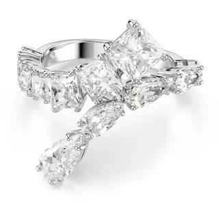 Swarovski Matrix Ring, Weißer, Rhodinierter Damenring mit Strahlenden Kristallen in Verschiedenen Schliffen