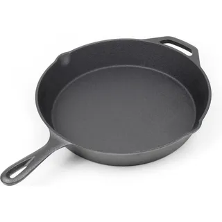 Bratpfanne aus Gusseisen Ø30cm, Feuerpfanne mit Griff und Ausgießer, Grillpfanne