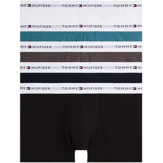 Boxer "5P TRUNK", Herren, Gr. S (48), 5 Stk., fm ocn, md gry, ds sk, w, blk, Jersey, Obermaterial: 95% Baumwolle, 5% Elasthan, TOMMY HILFIGER UNDERWEAR, körpernah, Unterhosen Boxer, mit Logobund