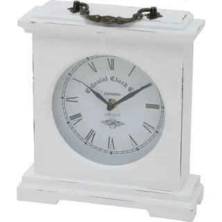 Tischuhr Betty Analog Weiß Vintage Look 24cm Aus Holz und Glas Batteriebetrieben - Weiß