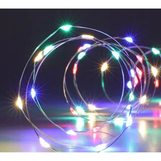 Bunte Weihnachtsbaumbeleuchtung an einem Draht mit Batterien 40 LED 195 cm - Silber
