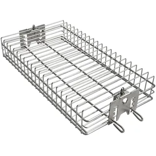 Onlyfire Edelstahl flach Grill Korb passt 12mm & 10mm Sechseck, 10mm & 8mm Vierkeck DrehSpieß Stangen,Universal Flach-Grillkorb für Grillspieß