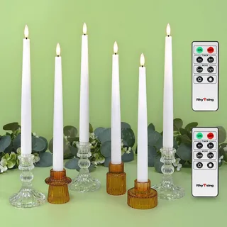 Rhytsing 6 flammenlose LED Stabkerzen Tafelkerzen Weiß mit Timer Funktion, Höhe je 29cm, Leuchterkerzen mit warmweißes Licht, 2 Fernbedienung enthalten