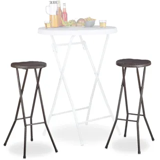 Relaxdays Barhocker klappbar BASTIAN 2er Set, Wetterfest, Höhe 80 cm, Barstuhl Doppelpack, Kunststoff, Tresen, braun, 29 x 32.5 x 80 cm