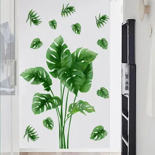 Runtoo Wandtattoo Palmen Blätter Wandsticker Grüne Pflanzen Wandaufkleber Schlafzimmer Wohnzimmer Babyzimmer Kinderzimmer Fenster Wanddeko