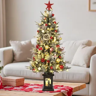 GarveeLife Kompakter Kunst-Weihnachtsbaum 125cm – 150 LED warmweiß & bunt, Schneeeffekt, 9 Modi, klassisch Schneemann-Basis, perfekte Tischdeko für Zuhause & Büro, inkl. 4ftH Frost Tree, Dual Color 8