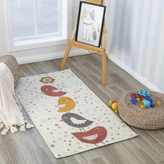 Livabliss Vögel Kinder - Kindere für das Schlafzimmer 80X150 cm, Tierkinder für Mädchen- und Jungenzimmer, Spielzimmer und Kinderzimmere, Baby für Mädchen- oder Jungenzimmer, Elfenbein, Senf, Rosa