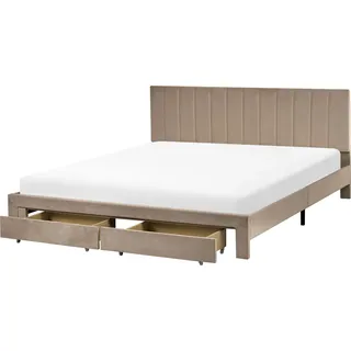 BELIANI Bett Taupe Samt Gepolstert mit Schubladen Lattenrost 180x200 cm Hohes Gestepptes Kopfteil Modern Schlafzimmer Polsterbett Samtbett - Beige