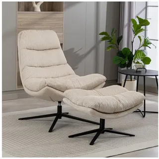 Duo Collection Relaxsessel Porto Polyester 83 x 100 x 92 cm Beige mit Hocker drehbar