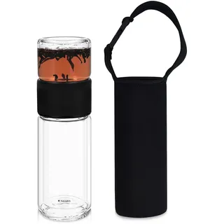 Navaris Teeflasche aus Glas mit Edelstahl Sieb - 240ml Tee Flasche Teekanne to go - Teebecher Trinkflasche Teebereiter aus Borosilikatglas mit Hülle