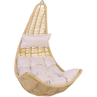 Beliani Hängesessel PE Rattan natürlich/beige mit Sitzkissen Atri Ii , Kunststoff , 83x120x80 cm , Gartenmöbel, Gartenschaukeln, Hängesessel