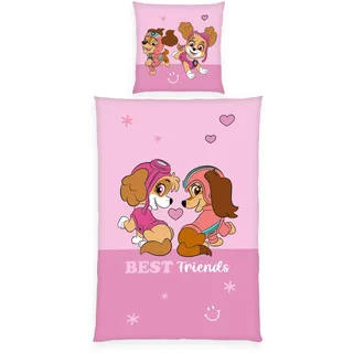 Herding Paw Patrol Bettwäsche, Wendemotiv, 80 x 80 cm + 135 x 200 cm, mit Knopfleiste, 100% Baumwolle, Rosa