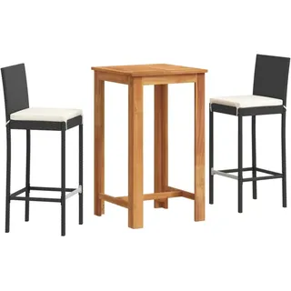 vidaXL 3-tlg. Gartenbar-Set Schwarz Massivholz Akazie und Poly Rattan - Schwarz