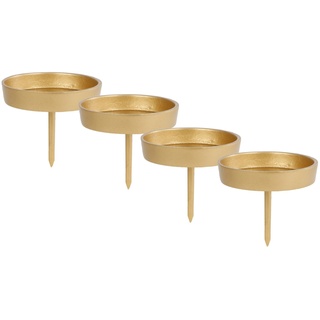 Alu Kerzenpick für Stumpenkerzen 4er Set - 8 cm in Gold - Metall Kerzenhalter für Kugelkerzen - Kerzen Stecker für Advents und Weihnachts Gesteck