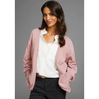 Strickjacke LAURA SCOTT, Damen, Gr. 48/50, rosa, Strick, Obermaterial: 50% Viskose, 28% Polyester, 22% Polyamid, unifarben, Basic, oversize hüftlang, V-Ausschnitt, Rippstrickbündchen, Strickjacken Strickjacke, softer Übergangsstrick in lässiger, offener Form