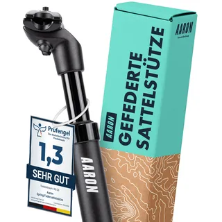 AARON Spring Federsattelstütze mit 27,2 mm Durchmesser | Gefederte Aluminium Sattelstütze mit 350mm Länge | Fahrrad Sattelstütze gefedert für E-Bike, MTB, Trekking Citybike u.v.m. schwarz