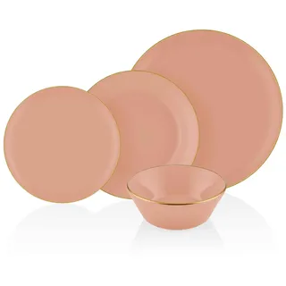 Elegant 24-Piece Dinner Set, Salmon Color, 100% Ceramic | Includes 6 Service Plates (25cm), 6 Plates (20cm), 6 Bowls (14cm), 6 Dessert Plates (19cm) | Dishwasher Safe, Perfect for Stylish Dining