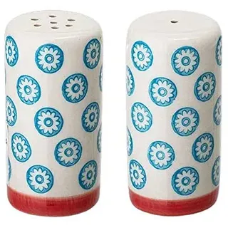 Bloomingville Salz- und Pfefferstreuer Emma Vintage Retro ø 3,5 H 7 cm, blau, Keramik