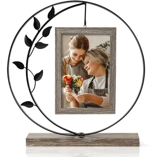 Aresvrgo Bilderrahmen Personalisiert für 2 Bilder,Holzbilderrahmen 10x15 Kann Rotieren,mit Glas Vase und Metall Baum Hochzeitsgeschenk Bilderrahmen,für Familie Geschenk,Weihnachten (Schwarz)