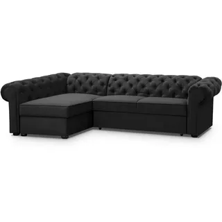 Beautysofa Eckschlafsofa Chester im Chesterfield-Stil, Schwarz, links , Textil , L-Form,L-Form , 278x173 cm , Wohnzimmer, Sofas & Couches, Wohnlandschaften, Ecksofas