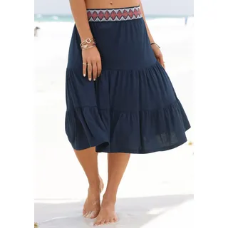 Jerseyrock S.OLIVER, Damen, Gr. 44/46, blau, Jersey, Obermaterial: 100% Viskose. Bündchen: 90% Polyester, 10% Elasthan, unifarben, figurumspielend kniebedeckend, Röcke Jerseyrock, mit Volants, luftiger Midirock, Sommerrock, Topseller