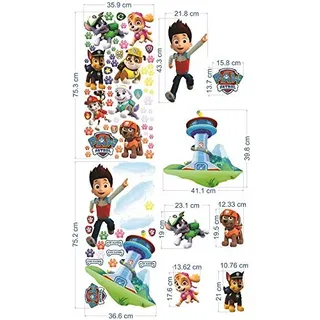 Paw Patrol Wandaufkleber für Schlafzimmer, Jungen und Mädchen, Wandsticker, Wandaufkleber für Kinderzimmer, Wandkunst, Spielzimmer, Paw Patrol, 70 x 35 cm, 2 Bögen