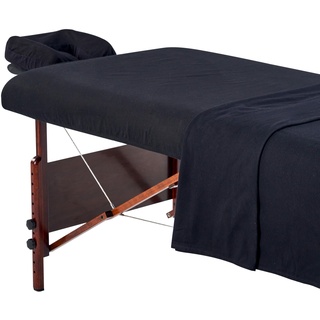 Master Massage Flanell 3er Set Überzug Spanntuch, Laken, Kopfkissenüberzug für Massageliege Salon Baumwolle - Schwarz