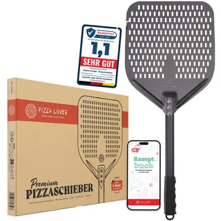 Pizza Lover® hochwertiger Pizzaschieber perforiert 30 x 30 cm Pizzaschaufel aus harteloxiertem Aluminium (Antihaft) Pizzaheber für hausgemachte Pizza & Brot ideal für Pizzastein, Backofen & Grill
