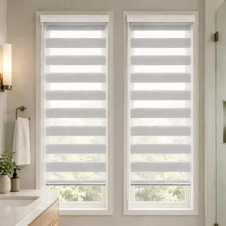 VOUNOT 2er Set Doppelrollo klemmfix ohne Bohren, Duo Rollo Klemmrollo für Fenster und Tür, lichtdurchlässig & verdunkelnd Fensterrollo, 45x150cm, Grau