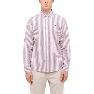 Langarmhemd MUSTANG "Herren Style Rawlins", Herren, Gr. L, US-Größen, bunt 12851, Twill, 55% Leinen, 45% Baumwolle, gestreift, slim fit, Hemden Langarmhemd