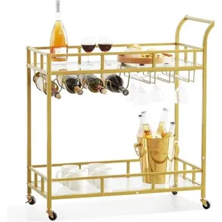 Servierwagen aus massivem Stahl mit rollender Trolley - glasiert - Gold