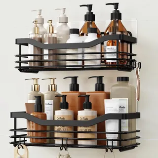 Orimade Duschablage ohne Bohren 2 Stück Rostfreie Badezimmer Regal, Duschregal Badregal ohne Bohren, Langlebige Shampoo Halterung für Dusche aus Edelstahl, Schwarz