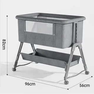 Klappbares Babybett - Beistellbett Kinderbett - Höhenverstellbar - 4 Rollen - Moskitonetz - Metallgestell 96x56 cm - As image