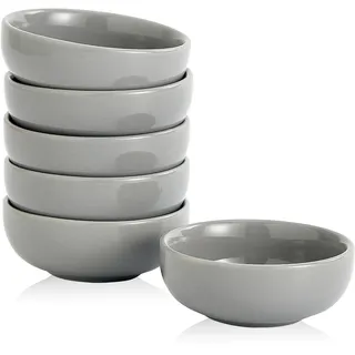 Swuut Keramik Dipschalen Set 6 Stück, 75 ml Kleine Runde Dip-Schälchen, Mini Keramikschale für Sojasauce, Sushi, Tapas, Snacks, Dessert, Berry Bowl, Servierschale für Party & Fingerfood(grau)