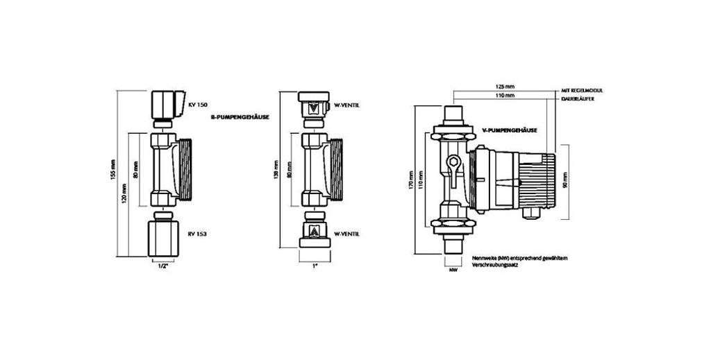 Bild von Brauchwasserpumpe BWO 155 R SL BLUEONE AUTOlearn ohne Verschraubung