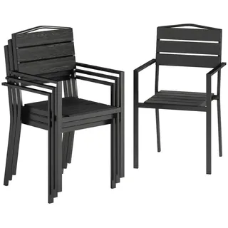 Outsunny Gartenstühle 4er Set Metall Hdpe Schwarz , Kunststoff , 51x90x52 cm , Gartenmöbel, Gartensessel, Gartenstühle