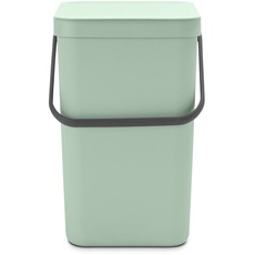 Brabantia - Sort & Go Abfallbehälter 25L - Großer Recyclingbehälter für die Küche - Tragegriff - Pflegeleicht - Passt Eng an die Wand - Küchenmülleimer - Jade Green - 27 x 35 x 40 cm