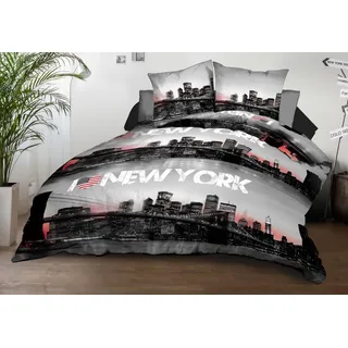 Le linge de Jules Bettbezug 240x260 cm + 2 Kissenbezüge - weiche und strapazierfähige Mikrofaser - pflegeleicht - New York Schwarz