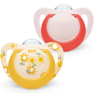 NUK Star Babyschnuller | BPA-freie Silikonschnuller | 6–18 Monate | Yellow Flowers 2 Stück