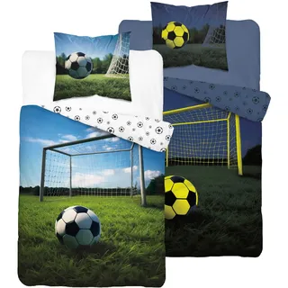Bettwäscheset leuchtend im Dunkeln 140x200 Spielfeld Tor Fußball - Grün