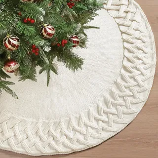 Dremisland Große Weihnachtsbaum Decke Rock 122cm Weiß Gestrickter Weihnachtsbaumdecke Teppich Christbaumständer Runde Christbaumdecke Rock Matte Matte Baumdecke Christbaumschmuck Weihnachtsdeko