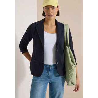 Jackenblazer CECIL, Damen, Gr. XS (36), blau (urban schwarz), Web, Obermaterial: 95% Baumwolle, 5% Elasthan, unifarben, normal hüftbedeckend, V-Ausschnitt, abgesteppte Kante, Blazer Jackenblazer, mit Struktur in Unifarbe