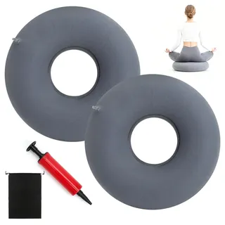 2 Stück Hämorrhoiden Sitzkissen Orthopädisch Sitzring Nach Op Donut Kissen Steißbeinkissen Dekubitus Ringkissen mit 2 Pumpe und Kordelzugbeutel Aufblasbar Sitzkringel für Entlastung Steißbeinschmerzen