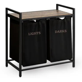 Massido Wäschekorb Wäschesammler Wäschesortierer - 2 Fächer - 80 L - 74 x 72 x 33 cm - 2in1 - Braun Schwarz