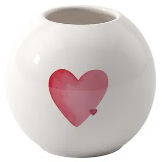 Villeroy & Boch Like. by with Love Vase, Maße: ca. 9,5 x 9,5 x 8,5cm, Weiß mit rotem Aquarelldekor, Spülmaschinenfest, Herzmotiv, Dekorative kleine Vase, Premium Porzellan