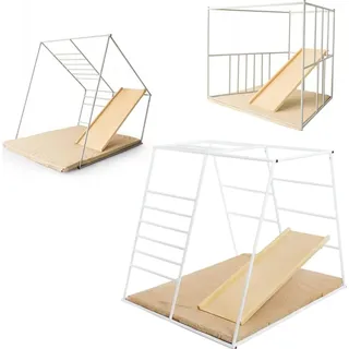 Spielplatz indoor, Klettergerüst aus Metal für Kinder, Kinderrutsche, Sprossenwand, Kletterwand, Klettergerüst Kinderzimmer - Weiß
