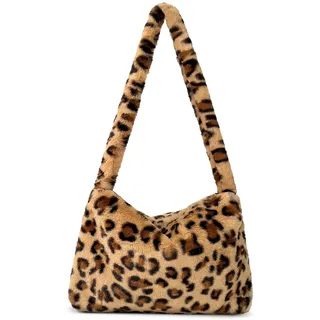 KPX Flauschige Y2K-Umhängetasche für Damen, große süße Plüschtasche, Kunstpelz, für Herbst und Winter., Leopard, Large