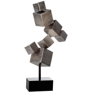 Casablanca by Gilde Dekoobjekt Skulptur Cubes - Würfel - Silber-Antik-Finish - schwarzer Sockel - Höhe 56 cm